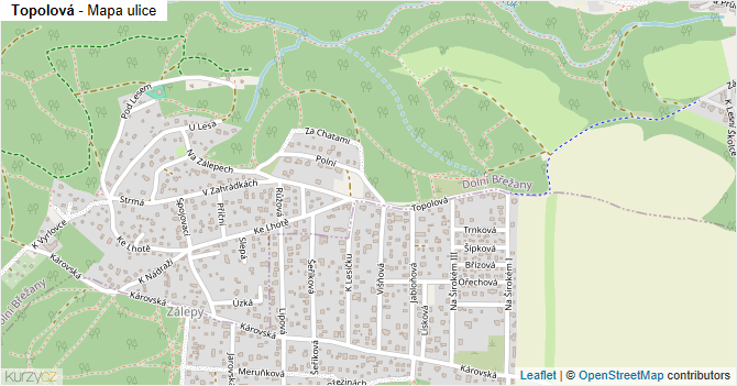 Topolová - mapa ulice