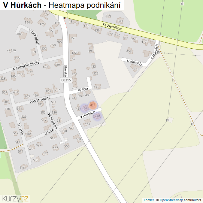 Mapa V Hůrkách - Firmy v ulici.