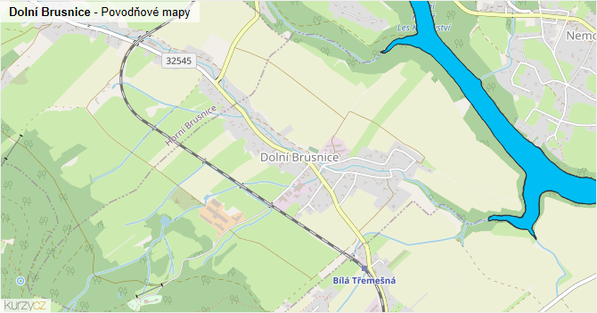 Dolní Brusnice - záplavové mapy stoleté vody