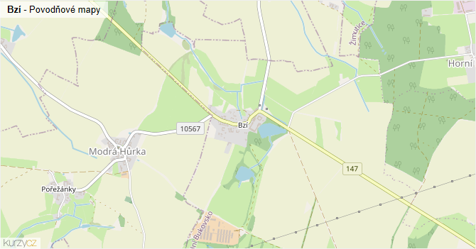 Bzí - záplavové mapy stoleté vody