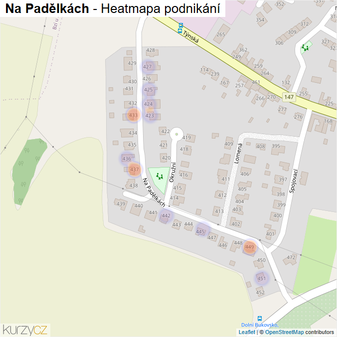 Mapa Na Padělkách - Firmy v ulici.