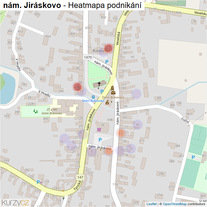 Mapa nám. Jiráskovo - Firmy v ulici.