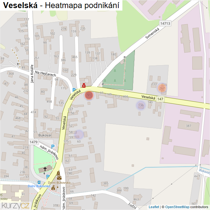 Mapa Veselská - Firmy v ulici.