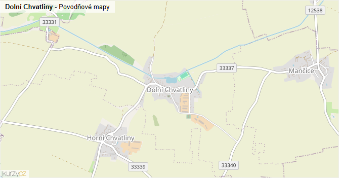 Dolní Chvatliny - záplavové mapy stoleté vody