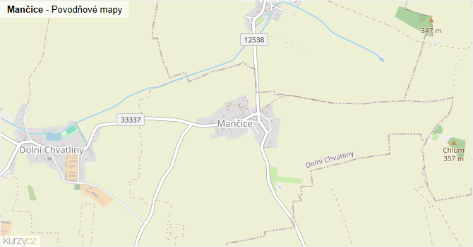 Mančice - záplavové mapy stoleté vody