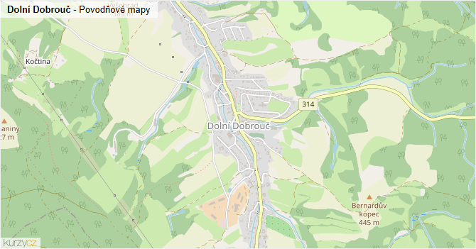 Dolní Dobrouč - záplavové mapy stoleté vody