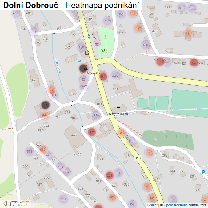 Mapa Dolní Dobrouč - Firmy v části obce.