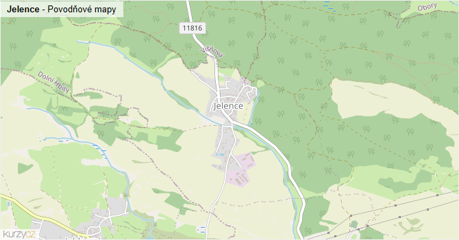 Jelence - záplavové mapy stoleté vody
