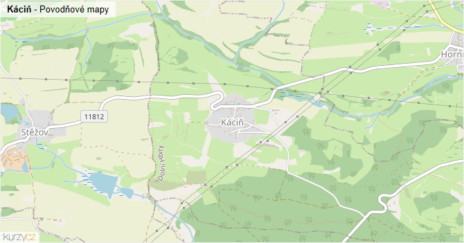 Káciň - záplavové mapy stoleté vody