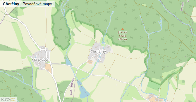 Chotčiny - záplavové mapy stoleté vody