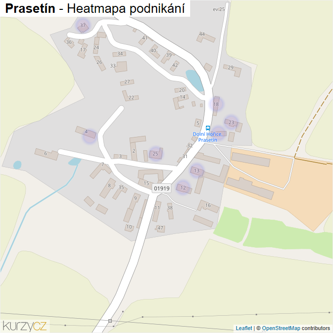 Mapa Prasetín - Firmy v části obce.