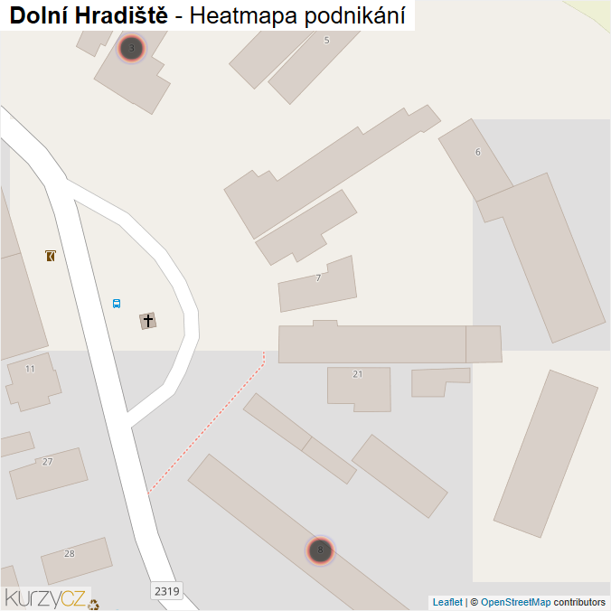 Mapa Dolní Hradiště - Firmy v obci.