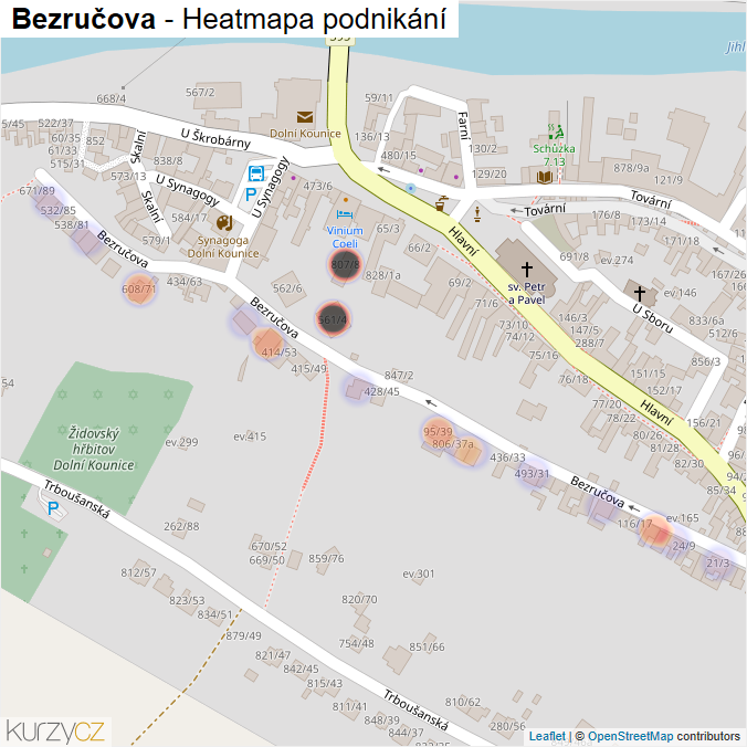 Mapa Bezručova - Firmy v ulici.
