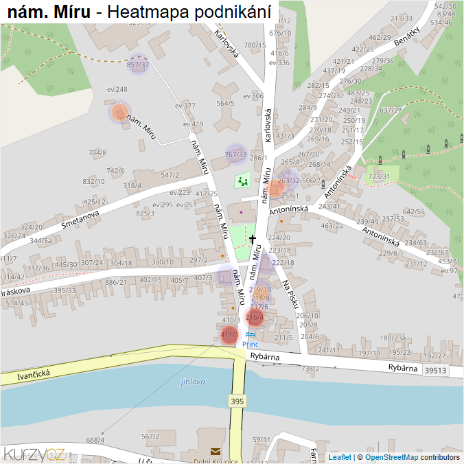 Mapa nám. Míru - Firmy v ulici.