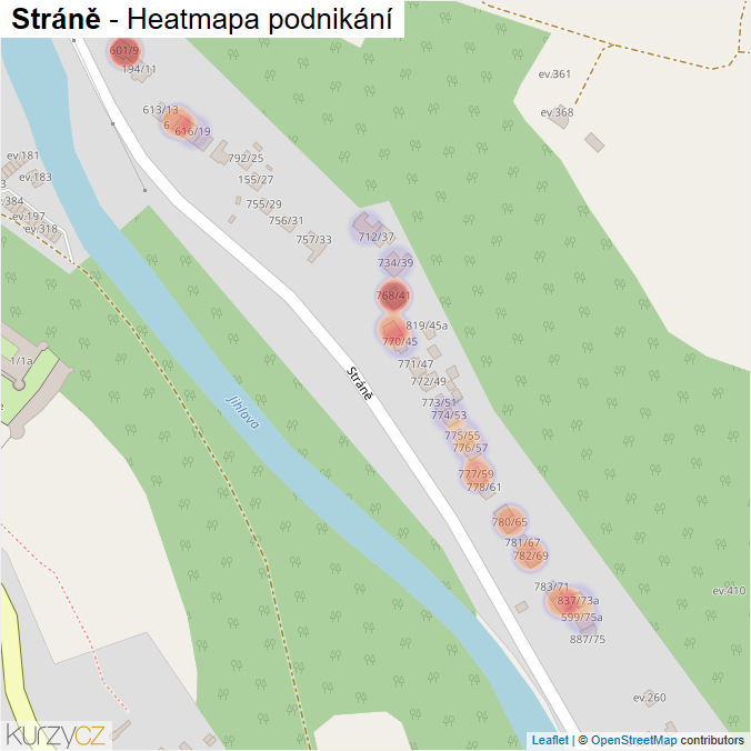 Mapa Stráně - Firmy v ulici.