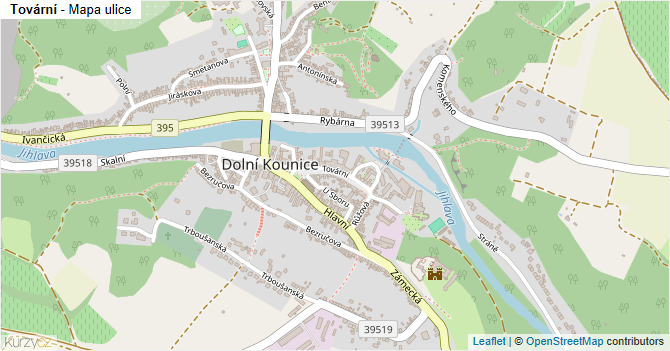Tovární - mapa ulice