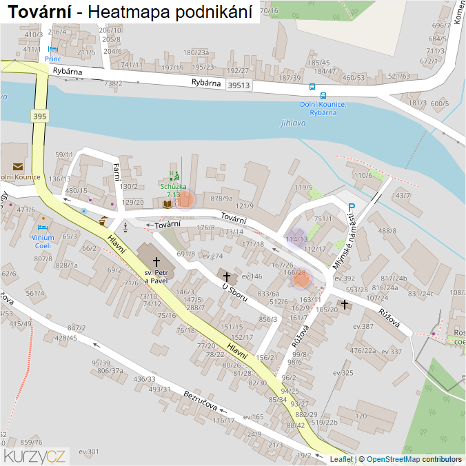 Mapa Tovární - Firmy v ulici.