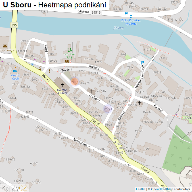 Mapa U Sboru - Firmy v ulici.
