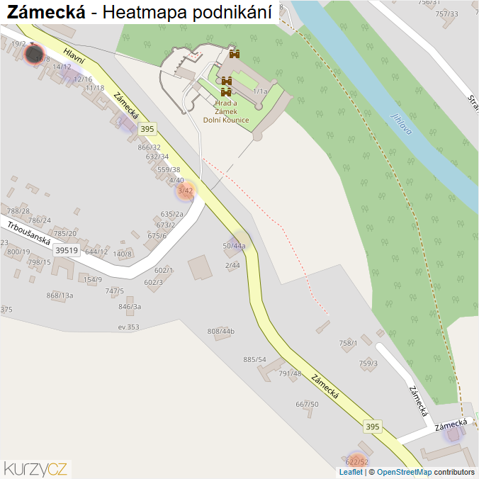 Mapa Zámecká - Firmy v ulici.
