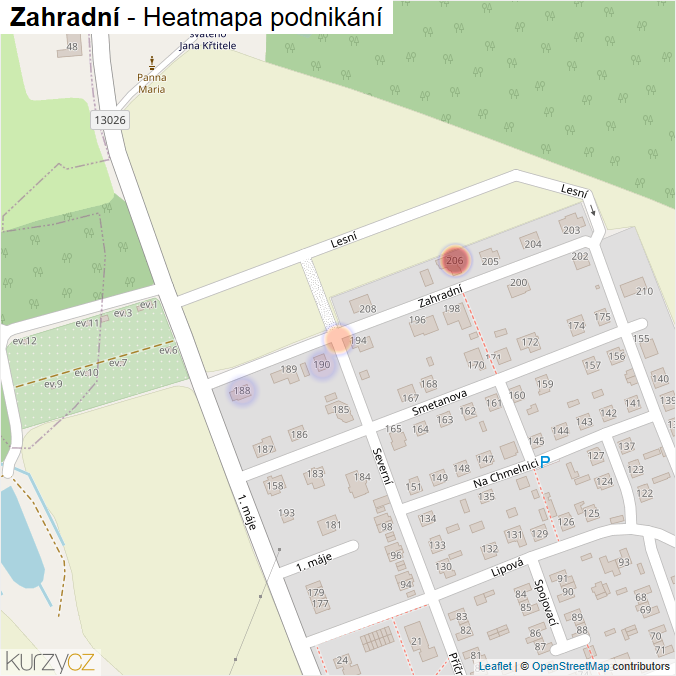 Mapa Zahradní - Firmy v ulici.