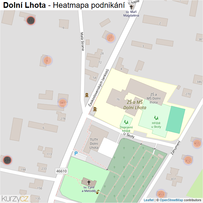 Mapa Dolní Lhota - Firmy v obci.