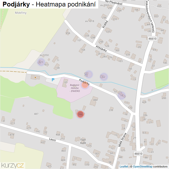 Mapa Podjárky - Firmy v ulici.