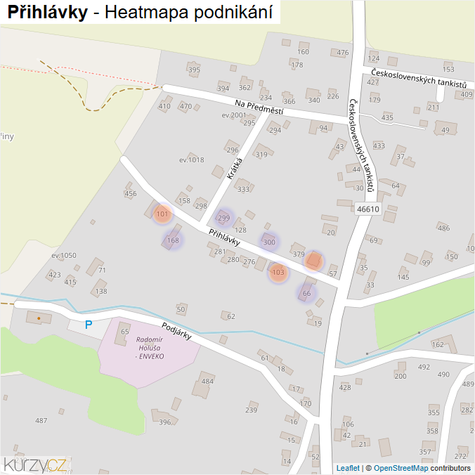 Mapa Přihlávky - Firmy v ulici.