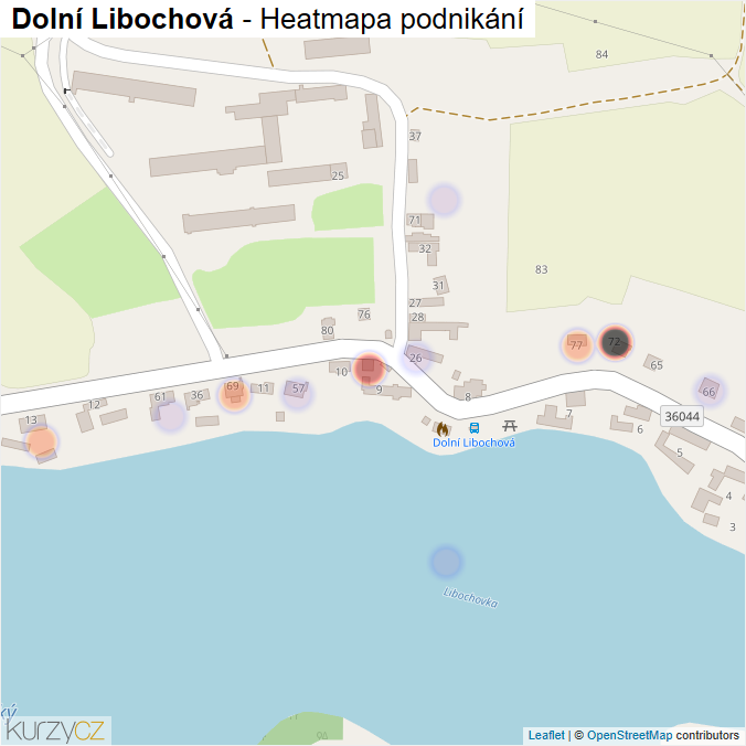 Mapa Dolní Libochová - Firmy v části obce.