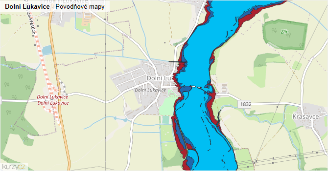 Dolní Lukavice - záplavové mapy stoleté vody