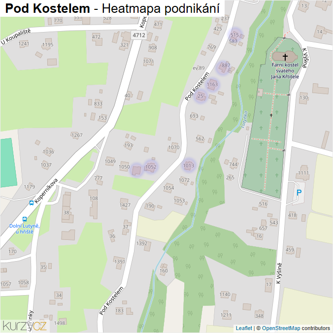 Mapa Pod Kostelem - Firmy v ulici.