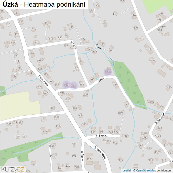 Mapa Úzká - Firmy v ulici.