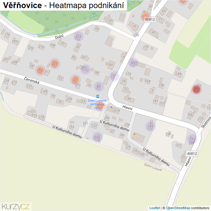 Mapa Věřňovice - Firmy v části obce.