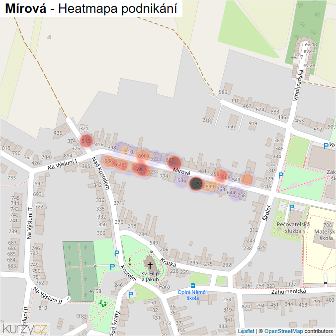 Mapa Mírová - Firmy v ulici.
