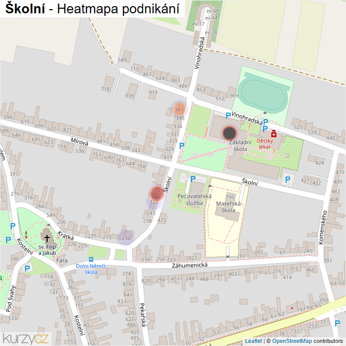 Mapa Školní - Firmy v ulici.