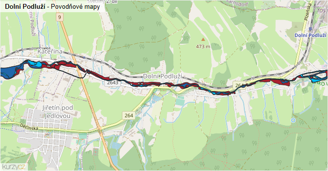 Dolní Podluží - záplavové mapy stoleté vody