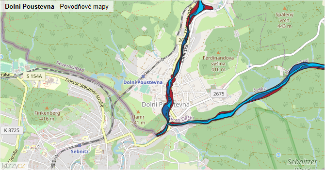 Dolní Poustevna - záplavové mapy stoleté vody