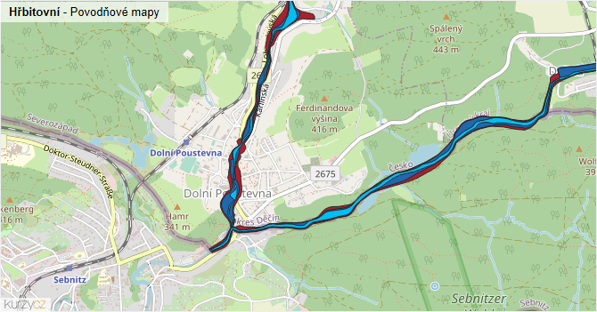 Hřbitovní - záplavové mapy stoleté vody