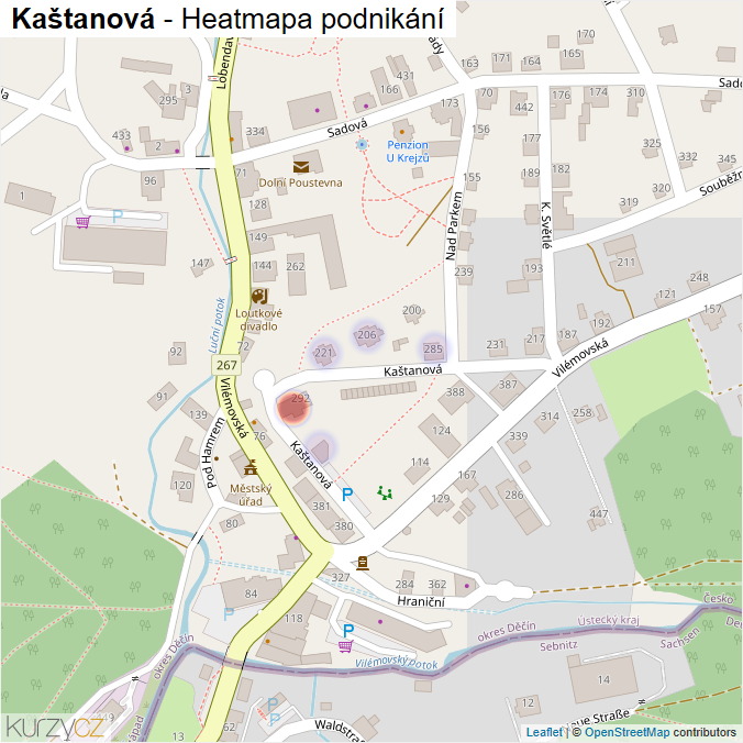 Mapa Kaštanová - Firmy v ulici.