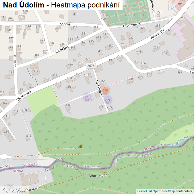Mapa Nad Údolím - Firmy v ulici.