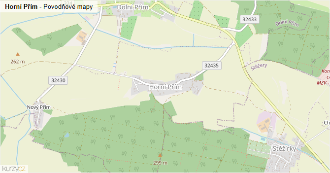 Horní Přím - záplavové mapy stoleté vody