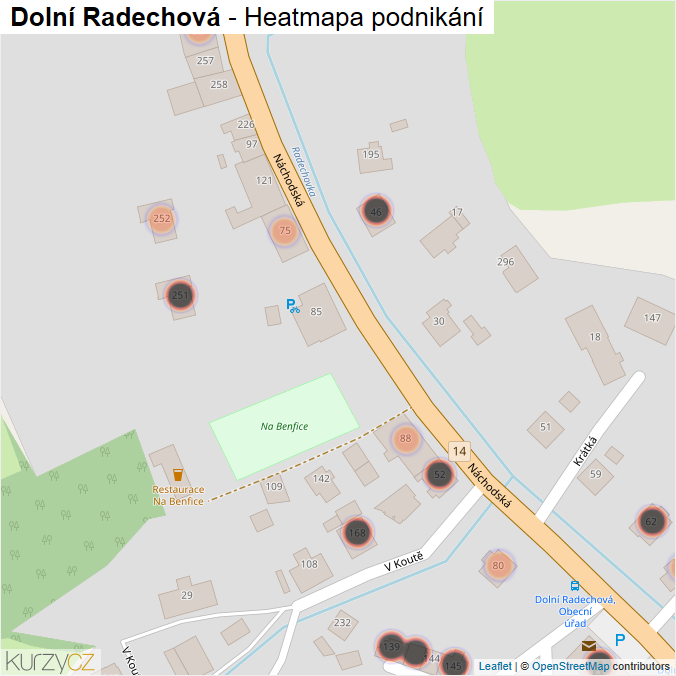 Mapa Dolní Radechová - Firmy v obci.