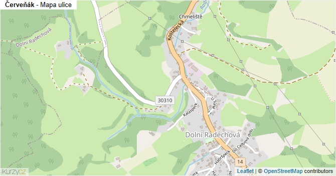 Červeňák - mapa ulice