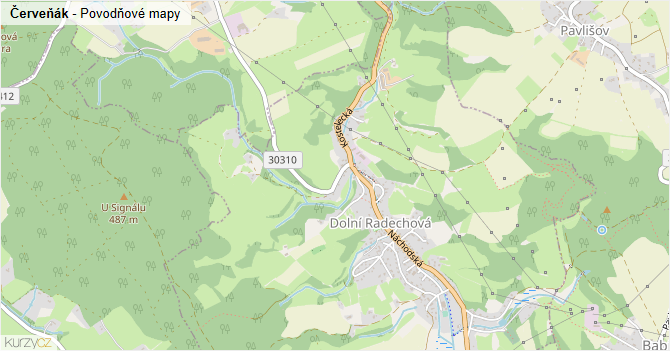 Červeňák - záplavové mapy stoleté vody