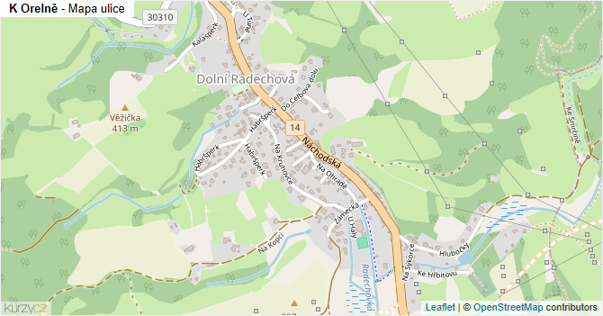 K Orelně - mapa ulice