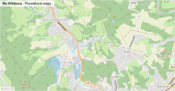 Ke Hřbitovu - záplavové mapy stoleté vody