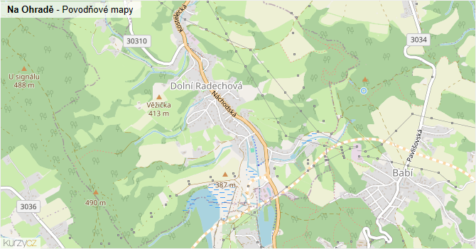 Na Ohradě - záplavové mapy stoleté vody