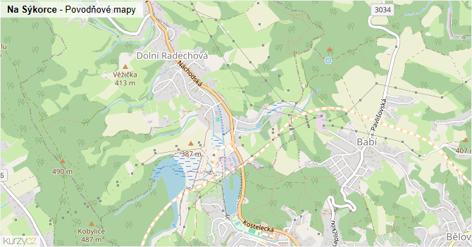 Na Sýkorce - záplavové mapy stoleté vody