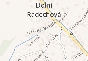 V Koutě v obci Dolní Radechová - mapa ulice