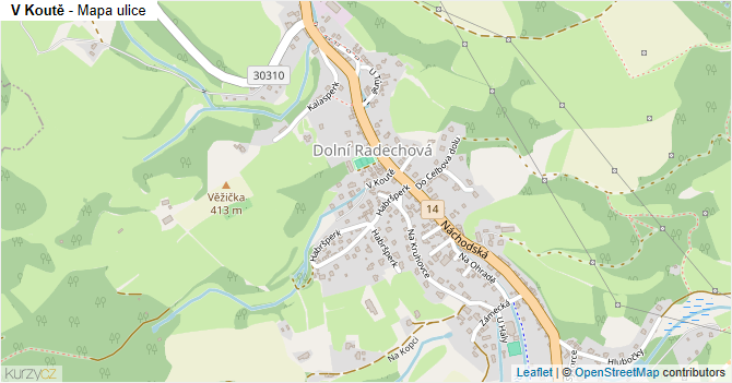 V Koutě - mapa ulice