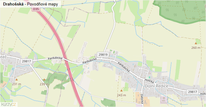 Drahošská - záplavové mapy stoleté vody